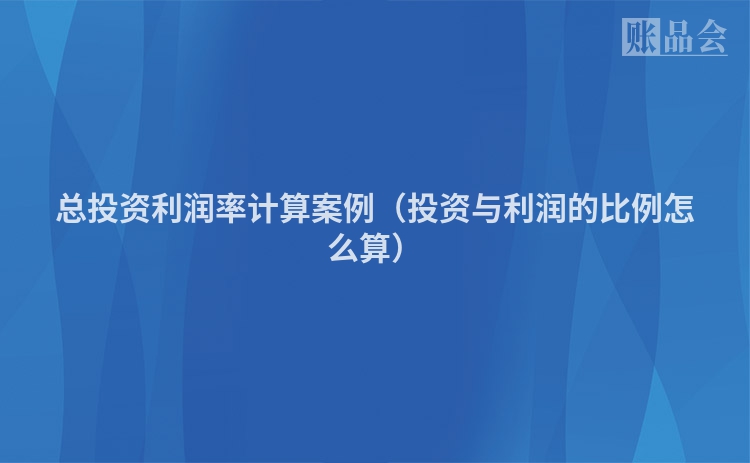 总投资利润率计算案例（投资与利润的比例怎么算）