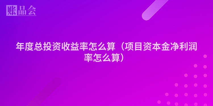年度总投资收益率怎么算（项目资本金净利润率怎么算）