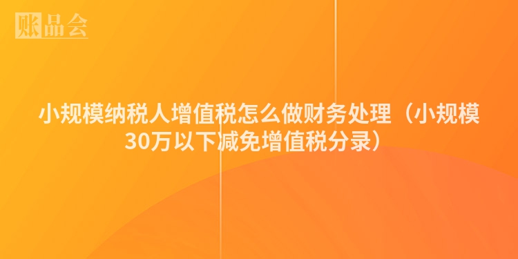 小规模纳税人增值税怎么做财务处理（小规模30万以下减免增值税分录）